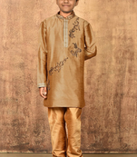 Gold embroidered art silk boys-kurta-pyjama