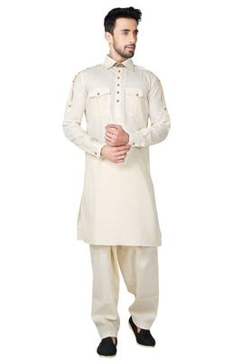 Fawn plain cotton pathani-suits 1