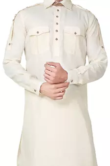 Fawn plain cotton pathani-suits