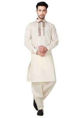 Fawn plain cotton pathani-suits 1