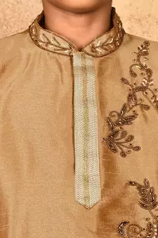 Gold embroidered art silk boys-kurta-pyjama