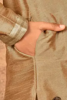 Gold embroidered art silk boys-kurta-pyjama
