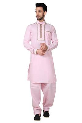 Pink plain cotton pathani-suits 1