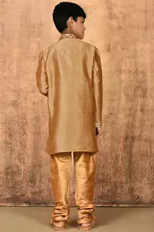 Gold embroidered art silk boys-kurta-pyjama