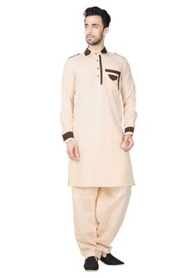 Beige plain cotton pathani-suits 1