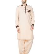 Beige plain cotton pathani-suits