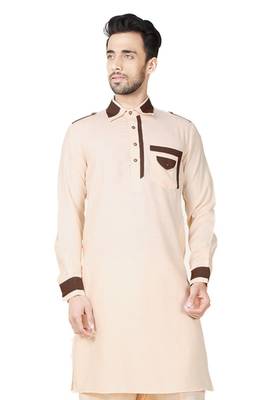 Beige plain cotton pathani-suits 2