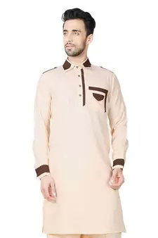 Beige plain cotton pathani-suits