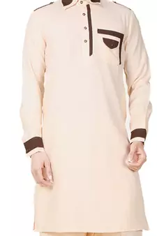 Beige plain cotton pathani-suits