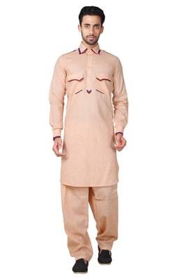 Beige plain cotton pathani-suits 1
