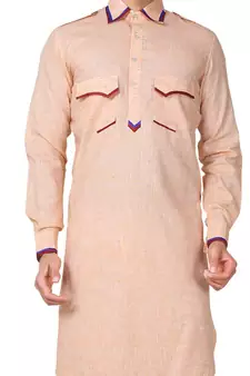 Beige plain cotton pathani-suits