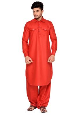 Red plain cotton pathani-suits 1