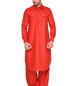 Red plain cotton pathani-suits