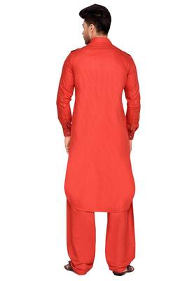 Red plain cotton pathani-suits 2