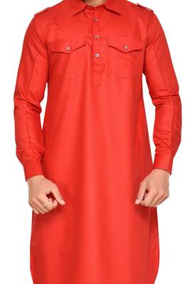 Red plain cotton pathani-suits 3