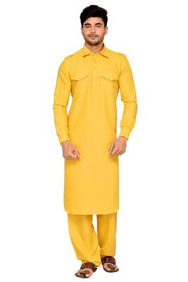 Yellow plain cotton pathani-suits 1