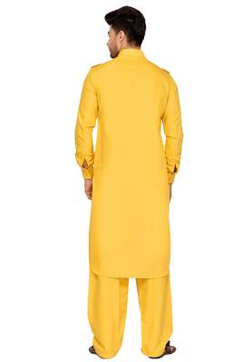Yellow plain cotton pathani-suits 2
