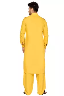 Yellow plain cotton pathani-suits