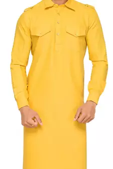 Yellow plain cotton pathani-suits
