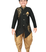 Black embroidered art silk boys-sherwani