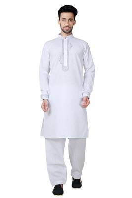 White plain cotton kurta-pajama 1
