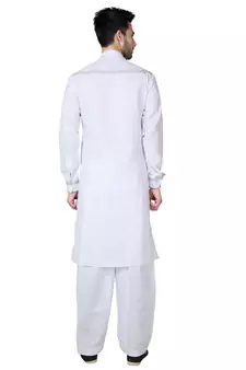 White plain cotton kurta-pajama