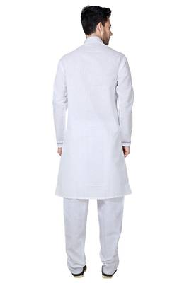 White plain cotton kurta-pajama 3