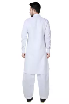 White plain cotton pathani-suits