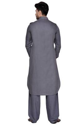 Grey plain cotton pathani-suits 2