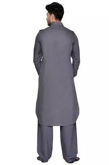 Grey plain cotton pathani-suits
