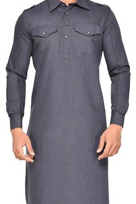 Grey plain cotton pathani-suits 3