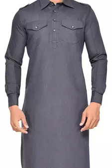 Grey plain cotton pathani-suits