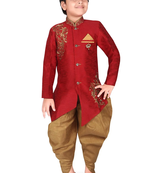 Red embroidered art silk boys-sherwani