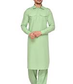Green plain cotton pathani-suits