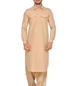 Beige plain cotton pathani-suits