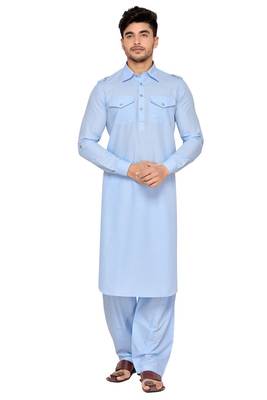 Blue plain cotton pathani-suits 1