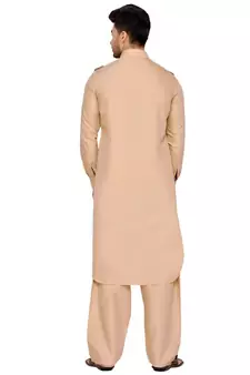 Beige plain cotton pathani-suits