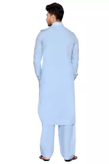 Blue plain cotton pathani-suits