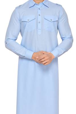 Blue plain cotton pathani-suits 3