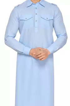 Blue plain cotton pathani-suits