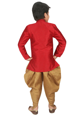 Red embroidered art silk boys-sherwani 5
