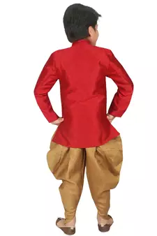 Red embroidered art silk boys-sherwani