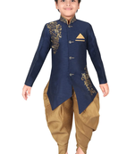 Blue embroidered art silk boys-sherwani