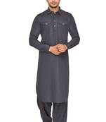 Grey plain cotton pathani-suits