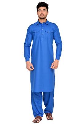 Blue plain cotton pathani-suits 1