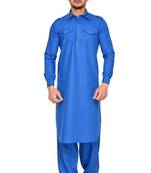 Blue plain cotton pathani-suits