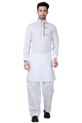 White plain cotton pathani-suits 1