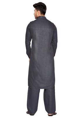 Grey plain cotton pathani-suits 2