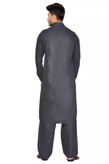 Grey plain cotton pathani-suits