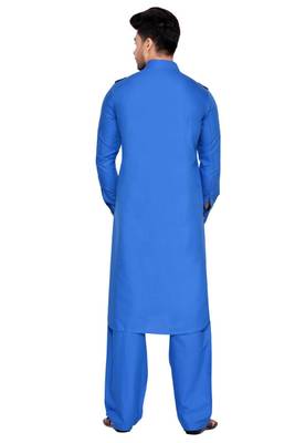 Blue plain cotton pathani-suits 2